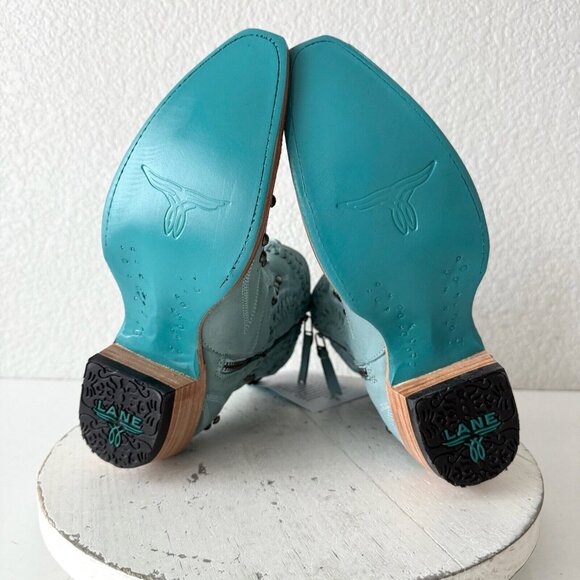 Lane COSSETTE Womens Cowboy Booties 6.5 Western Blue Leather Cowgirl Short Boots - Picture 10 of 13